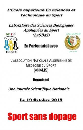 Une journ&eacute;e scientifique nationale-Sport Sans Dopage-le 19 octobre 2019, Alger