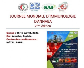 Journ&eacute;e mondiale dimmunologie dAnnaba- Les 15,16 avril 2020 -Annaba-