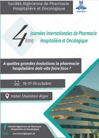 4e journ&eacute;es internationales de Pharmacie Hospitali&egrave;re et Oncologique  16-17 et 18 Octobre 2019 