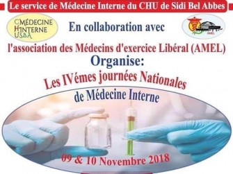 4&egrave;mes Journ&eacute;es Nationales de M&eacute;decine Interne - 09 au 10 Novembre 2018 &agrave; Sidi Bel Abbes