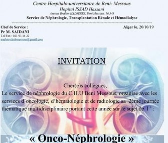 2&egrave;me Journ&eacute;e dOnco-N&eacute;phrologie- le 03/11/2019-CHU Beni Messous